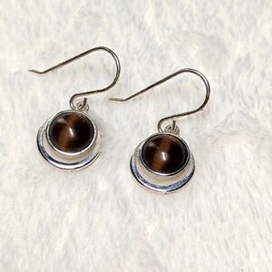 Vintage Sterling Silver and Tigers Eye Peite Pierced Earrings